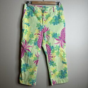 Vintage Lilly Pulitzer Pants 6 Green Pink Stretch Pineapple Tropical Resortwear